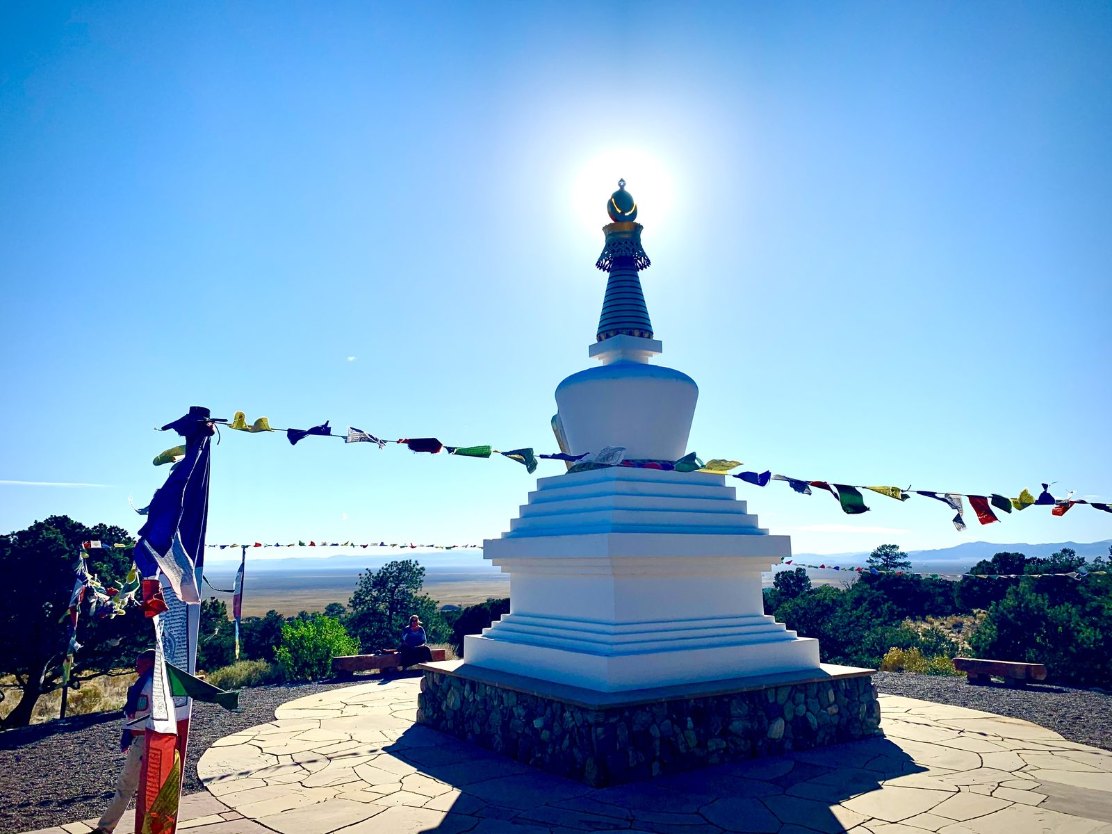 Buddhist stupa with prayer flags in Colorado